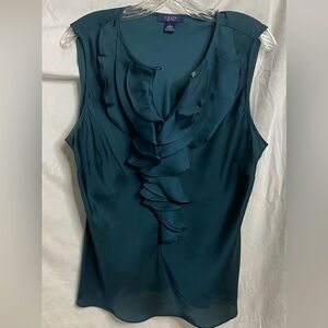 CHAPS - sleeveless polyester ruffle collar blouse.